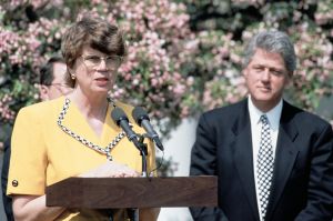 Janet Reno Speaking from a Podium