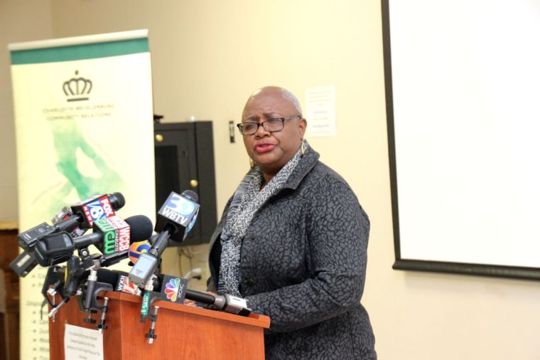 Olia Mitchelle at Community Relations Press Rally