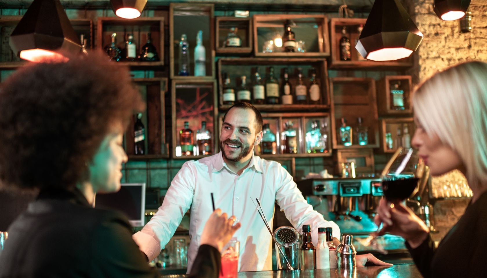 Bartender with customers