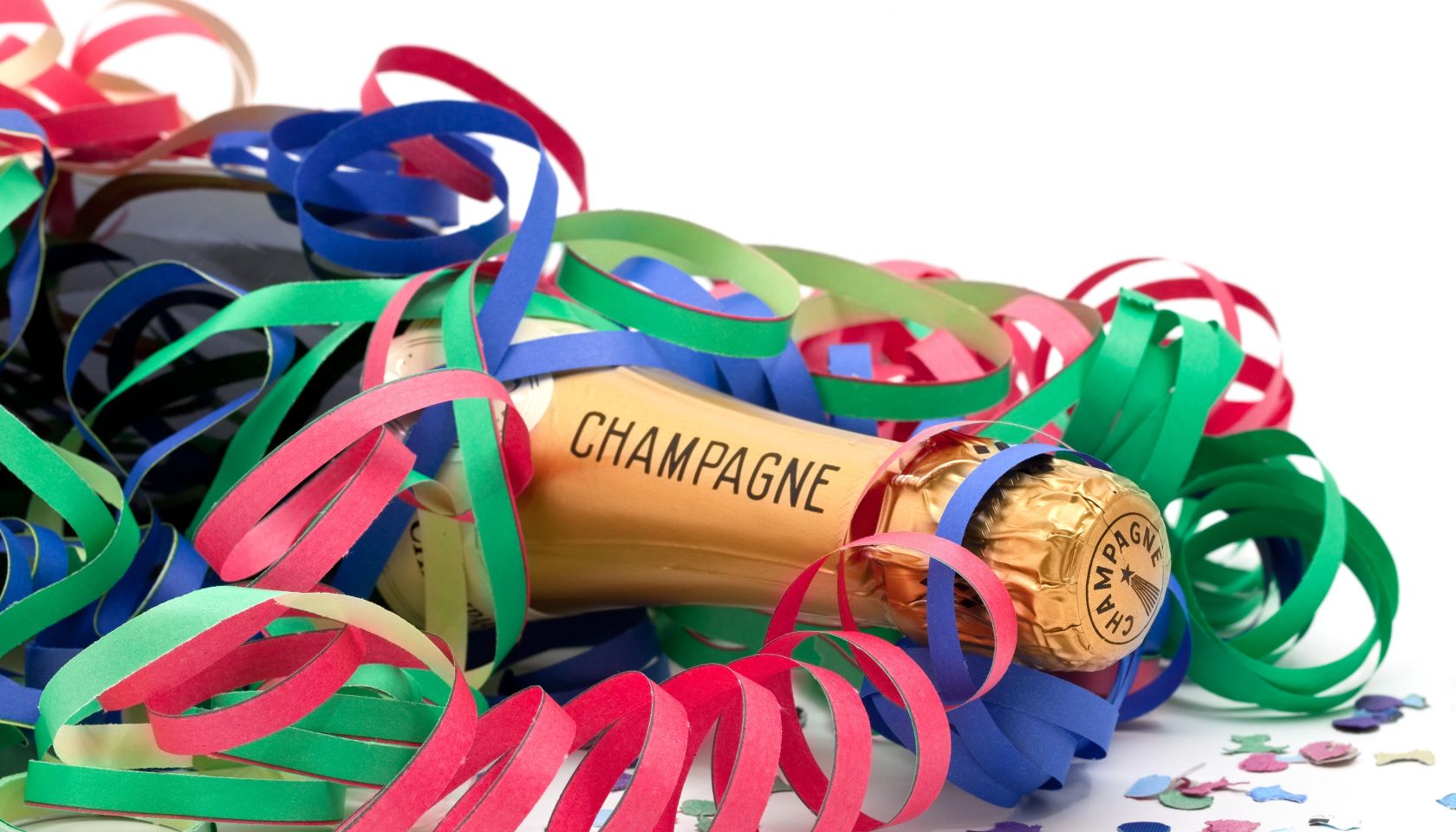 Chamapgne bottle and streamers