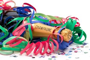 Chamapgne bottle and streamers