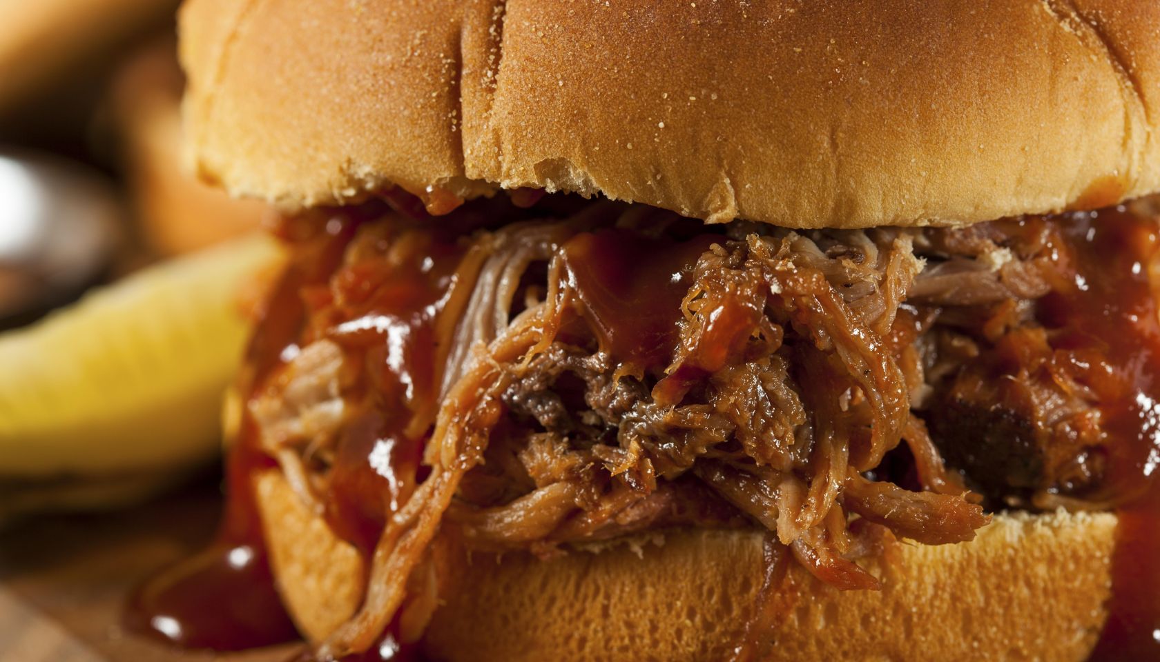 Barbeque Pulled Pork Sandwich with BBQ Sauce and Fries