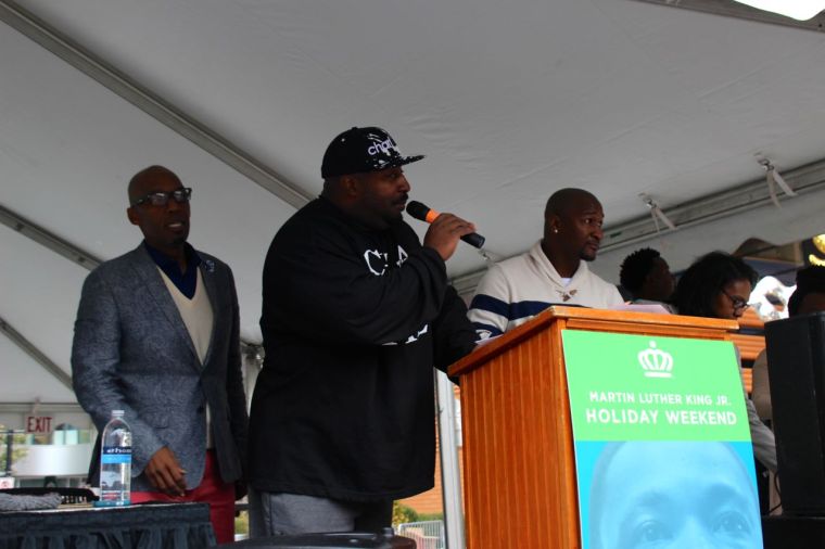 Eddie Owens emceeing the Martin Luther King, Jr. Parade 2017