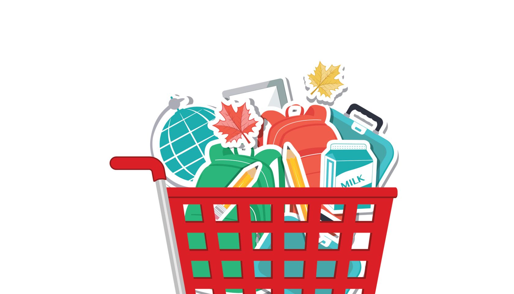 Shopping Cart Filled With Back To School Supplies