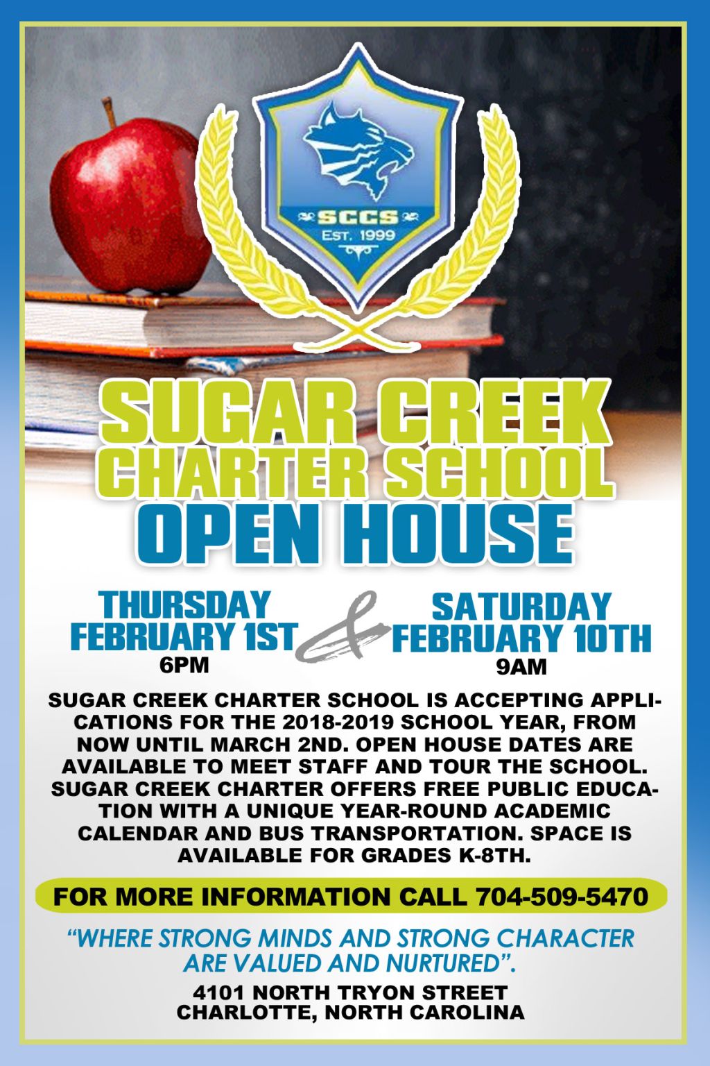 Sugar Creek Charter School Open House **Feb 1st & Feb 10th** 105.3 RnB