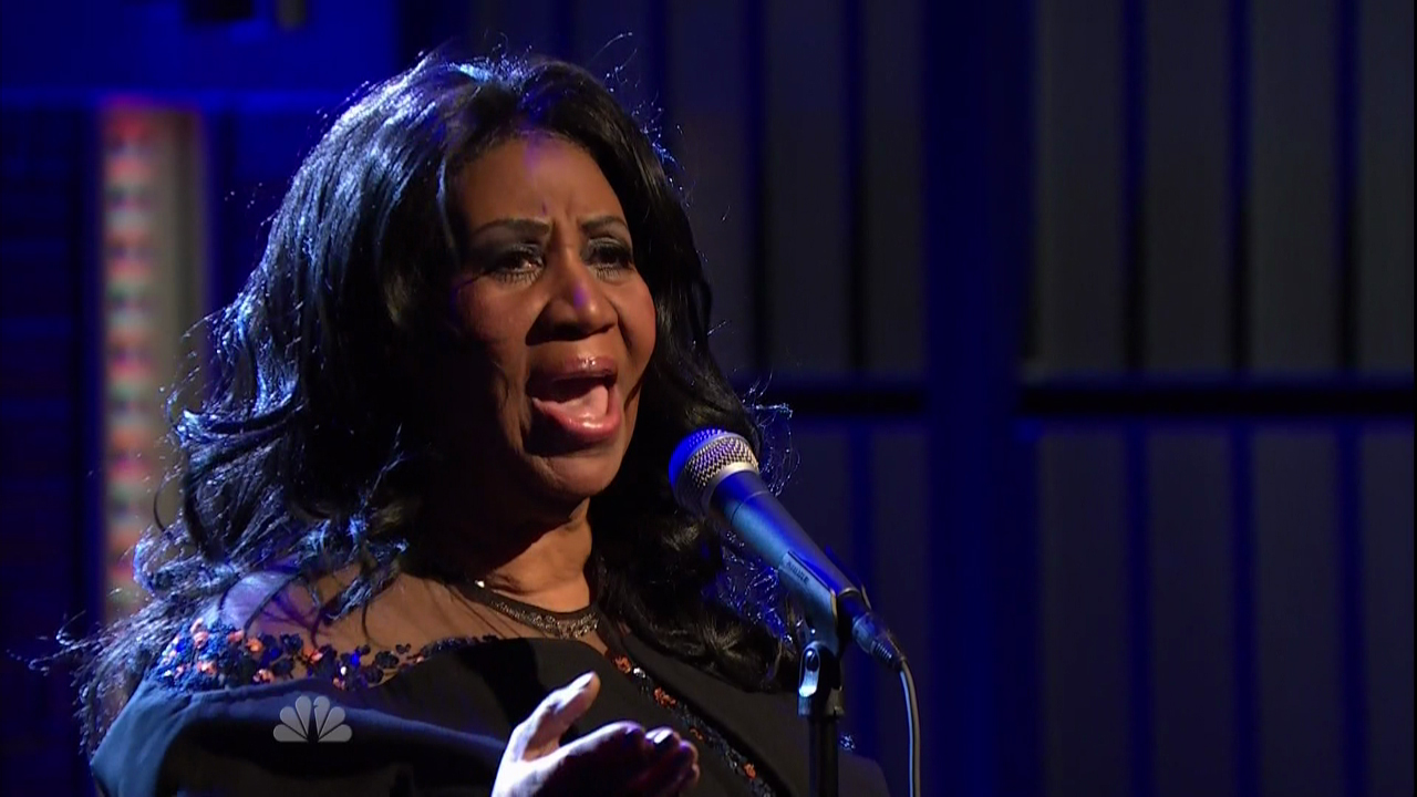 Aretha Franklin during an appearance on NBC's 'Late Night with Seth Meyers.'