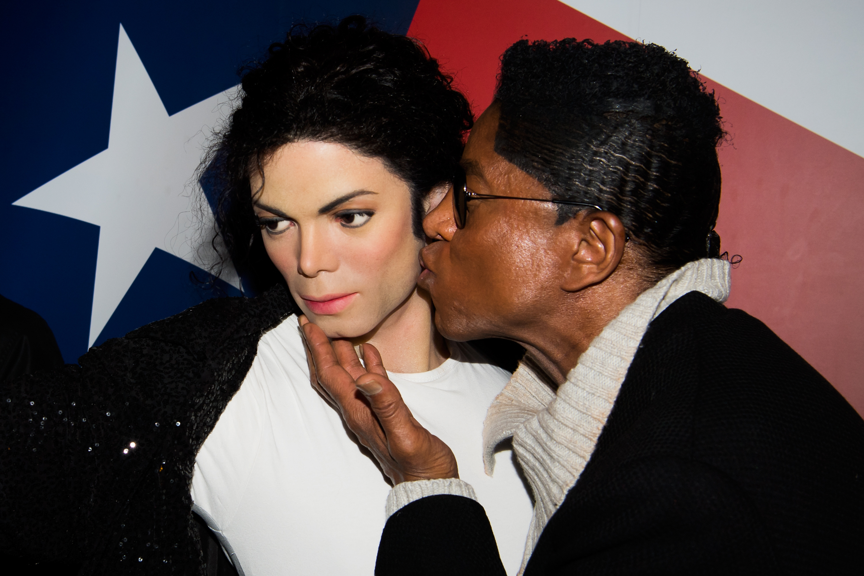 Jermaine Jackson Visits Wax Figure Of His Brother Michael At Madame Tussauds
