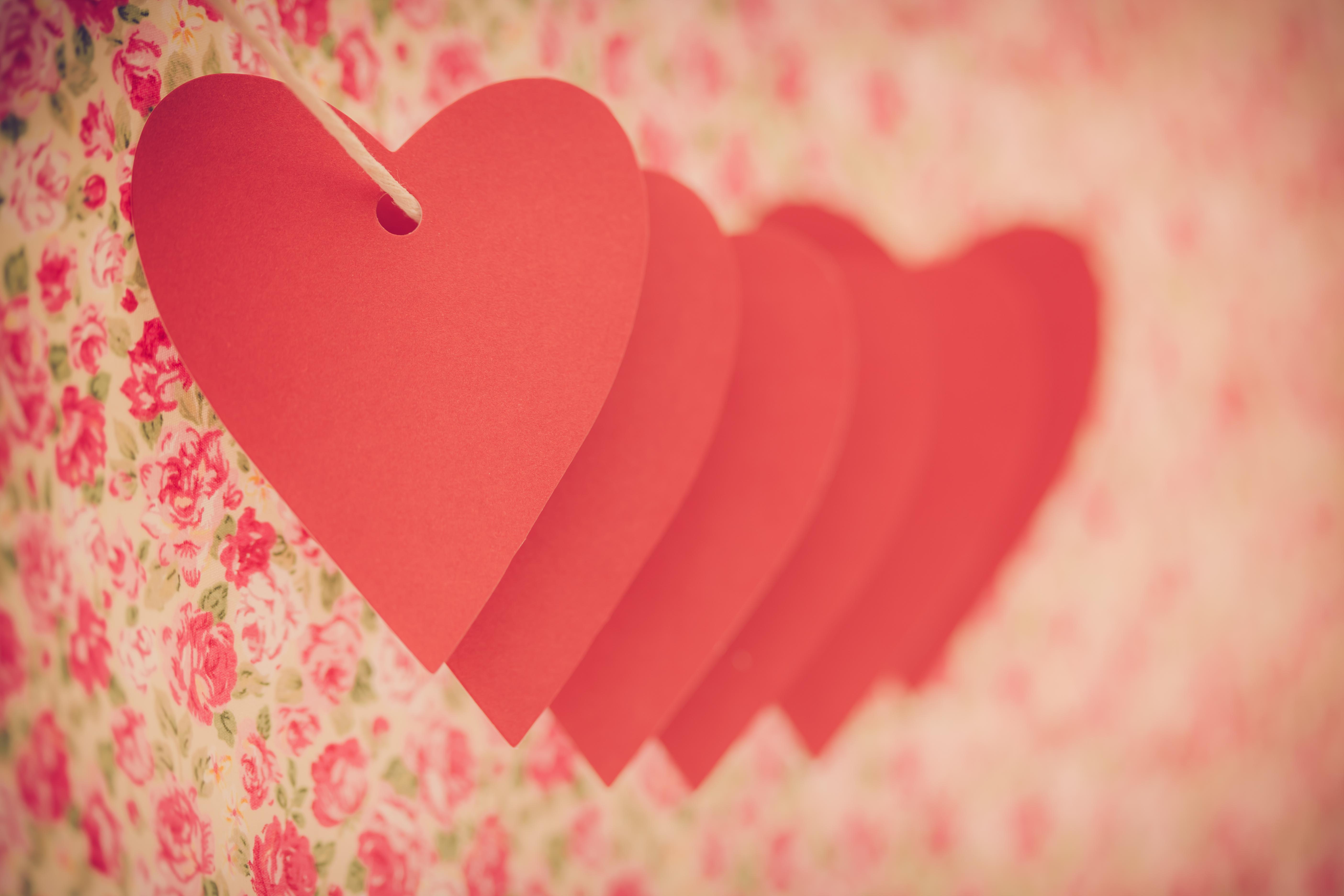 Row of hearts on vintage background