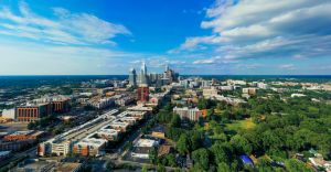 Aerial view of Uptown Downtown Charlotte North Carolina