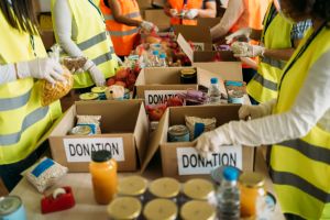 Food donation concept in a homeless shelter