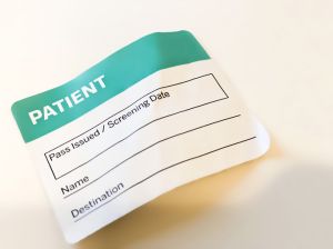 blank visitor tag for patient at medical building
