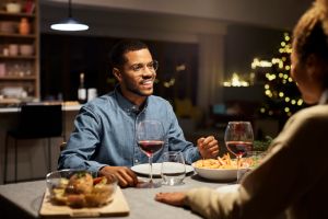 African American Couple Having Dinner During Christmas Night
