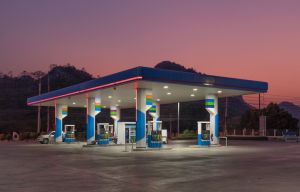 Gas station at sunset.