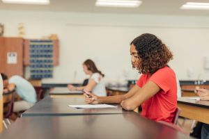 Female high school student in class