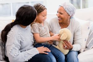 Grandmother visits with her family