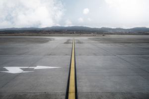 The wide, straight runways of the international airport