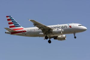 An American Airlines Airbus 319 landing at Montreal airport...
