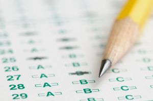 School exam scantron answer form with marked responses