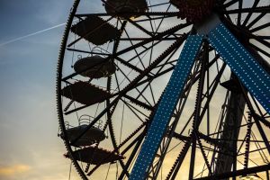 Ferris wheel funfair sunset