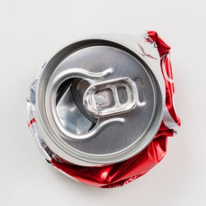 High angle view of tin can on white background,Romania