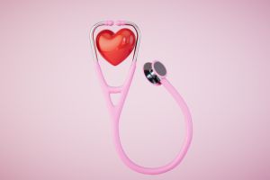 The concept of examination by a cardiologist. heart and stethoscope on a pastel background. 3D render