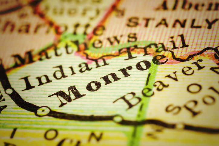 Monroe, North Carolina on an Antique map