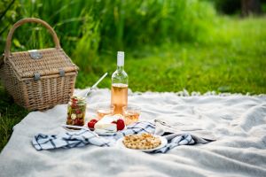 Picnic with fresh delicious food and wine