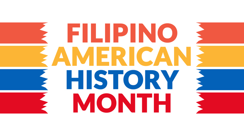 Filipino American History Month text with side lines on a White background. Which is observed every year in October to celebrate, enjoy and wish Filipino American History Month.