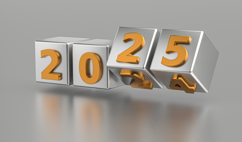 New year holiday concept. Cubes with number 2025 replace 2024