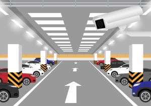 CCTV Security Camera or Surveillance Camera at Parking Lot.