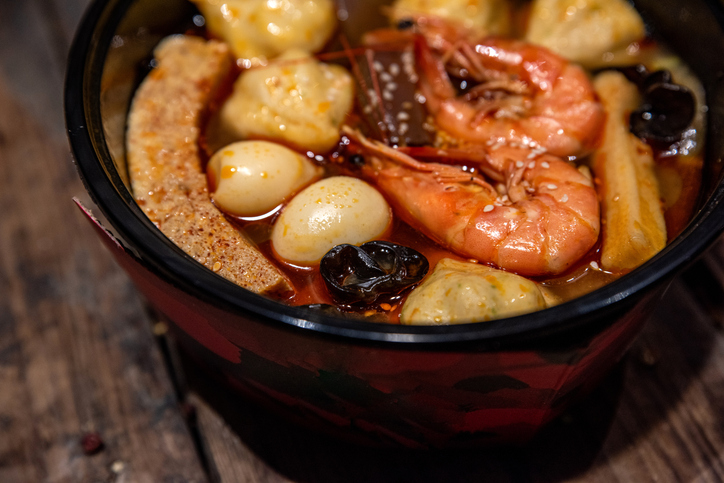 Small bowl of fast food Chinese Seafood hot-pot