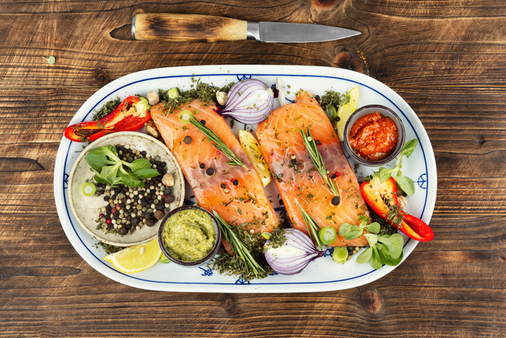 Ingredients for baked salmon.