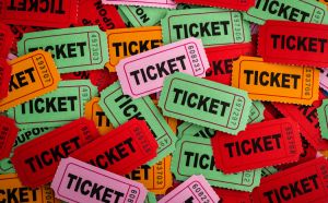 Background of a pile of colorful tickets