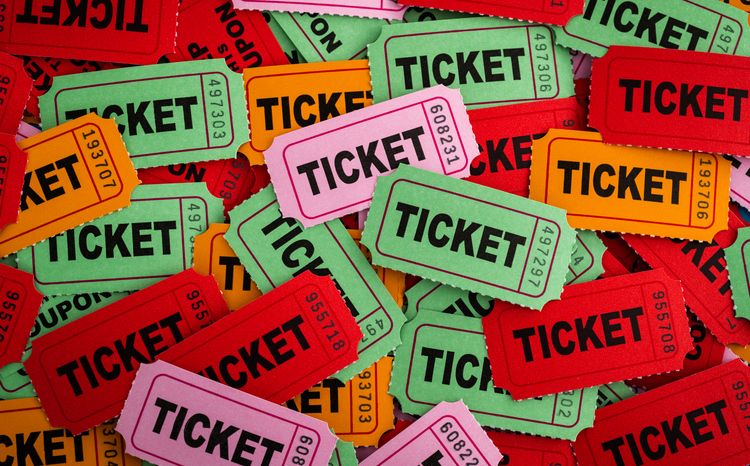 Background of a pile of colorful tickets