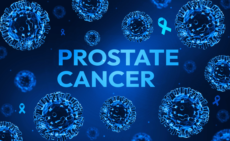 Prostate cancer background design with typography and ribbons, health and cancer illness concept backdrop. Older, man, men health, prostate