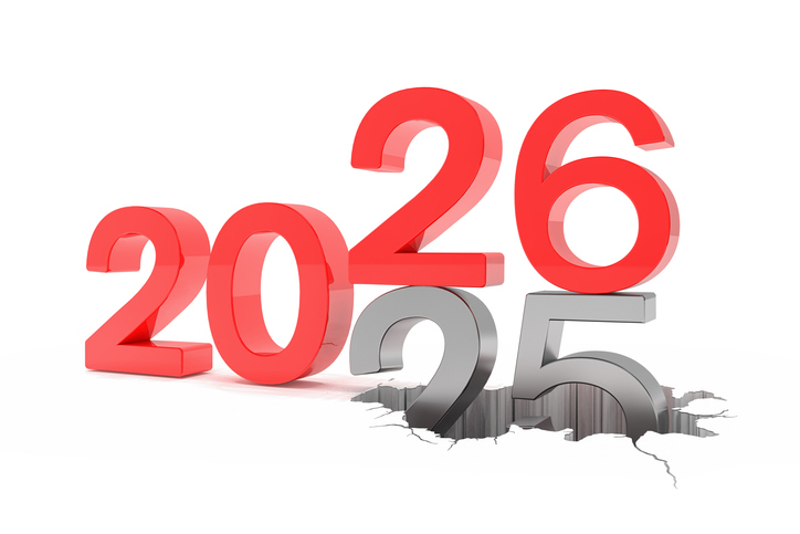 3d render of the numbers 2026 and 25 in red over white background.