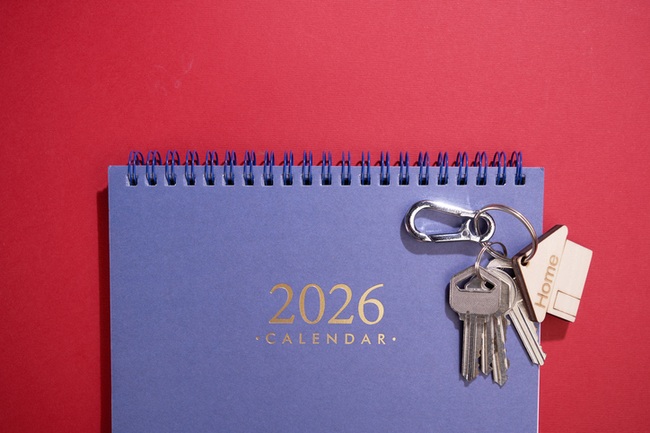 house shape key ring on 2026 desk calendar