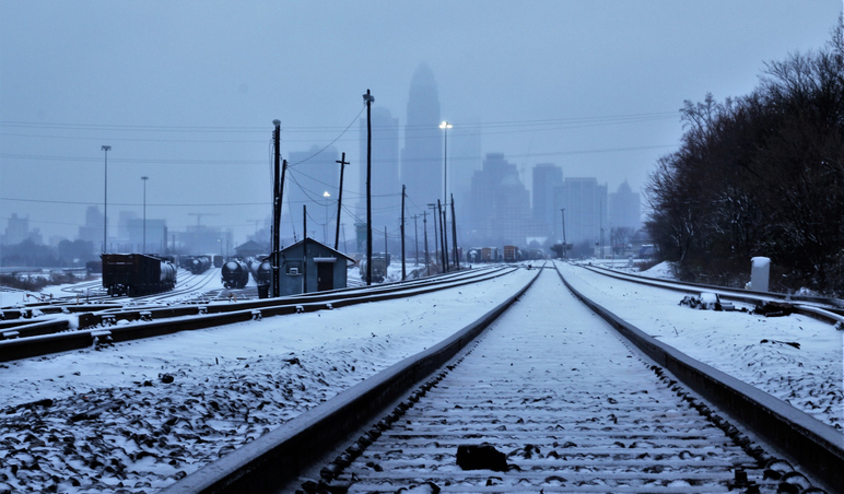 Train tracks in snow