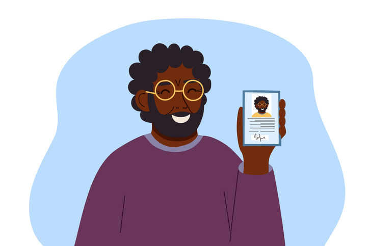 Person elderly man with ID document