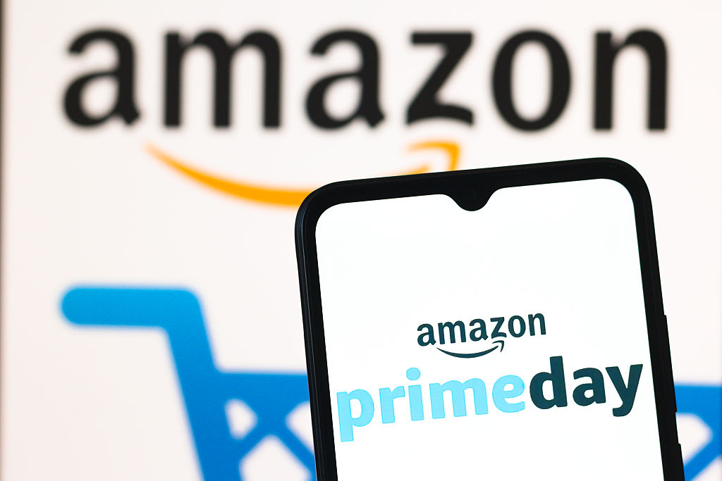 In this photo illustration, the Amazon Prime Day logo is
