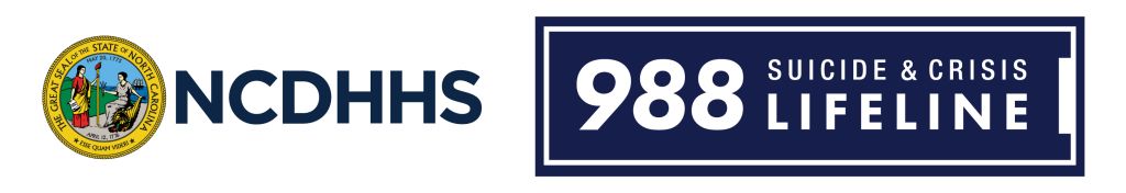 NCDHHS logo and "988 Suicide & Crisis Lifeline" text against a navy blue background.